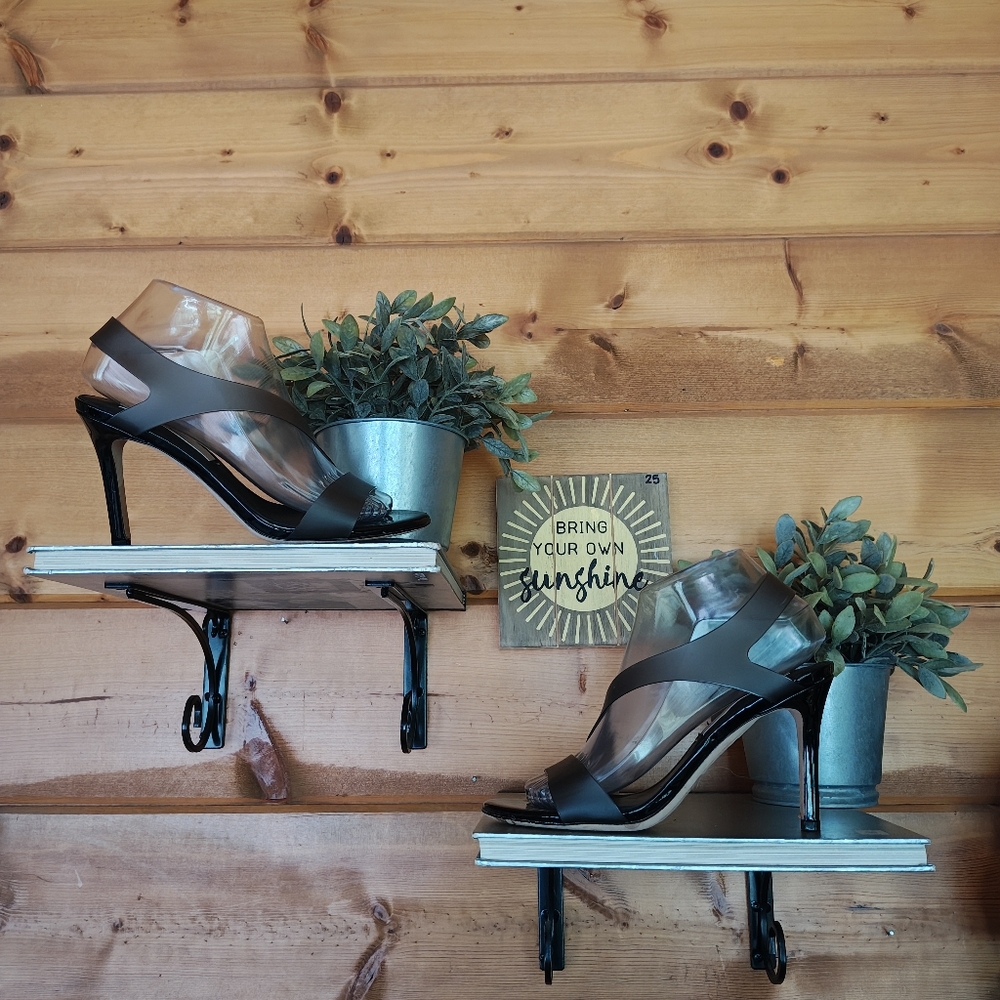 Deltan Tinsley Sandal Gray Silicone Leather Open Slingback Pumps Heels Sz‎ 7.5 M